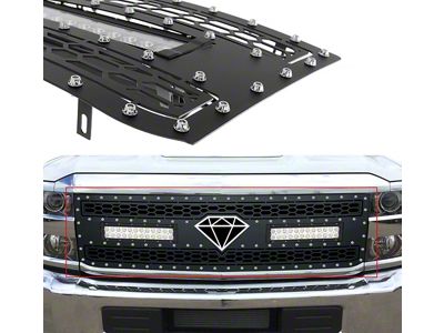 Laser Cut Mesh Upper Grille Insert with 20-Inch LED Light Bar; Black (15-19 Silverado 2500 HD)