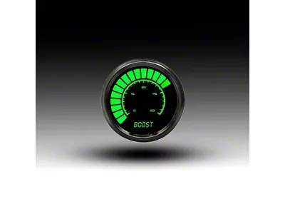 LED Analog Bargraph Boost Gauge with Black Bezel; 2-1/16-Inch; Green; 0-60 PSI (Universal; Some Adaptation May Be Required)