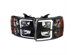 LED Bar Factory Style Headlights with Bumper Lights; Matte Black Housing; Clear Lens (07-14 Silverado 2500 HD)