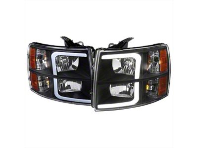 LED Bar Factory Style Headlights with Bumper Lights; Matte Black Housing; Clear Lens (07-14 Silverado 2500 HD)