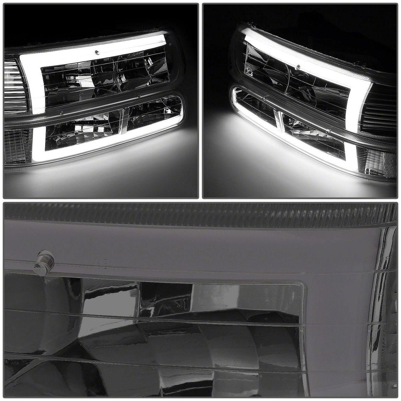 PM Performotor LED DRL Bumper Headlights – For 99-02 Chevy Silverado – Black Housing/Clear Corner - View #3