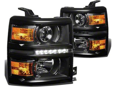 LED DRL Projector Headlights; Black Housing; Clear Lens (2015 Silverado 2500 HD)