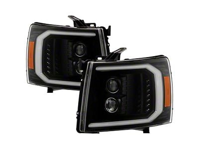 LED DRL Signal Halogen Projector Headlights; Black Housing; Clear Lens (07-14 Silverado 2500 HD)