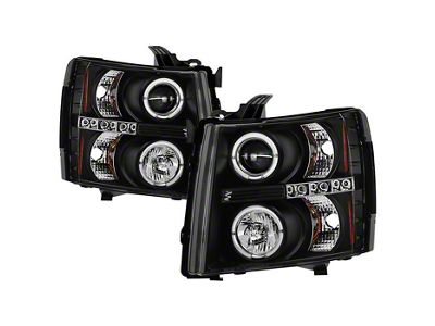 LED Halo Projector Headlights; Black Housing; Clear Lens (07-14 Silverado 2500 HD)