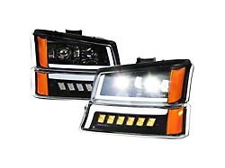 LED Projector DRL Headlights with Bumper Lights; Black Housing; Clear Lens (03-06 Silverado 2500 HD)