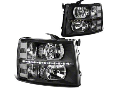 LED Reflector Headlights; Black Housing; Clear Lens (07-14 Silverado 2500 HD)