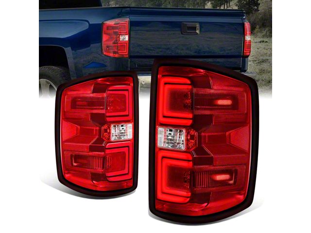 LED Tail Lights; Chrome Housing; Red Clear Lens (15-19 Silverado 2500 HD w/ Factory Halogen Tail Lights)