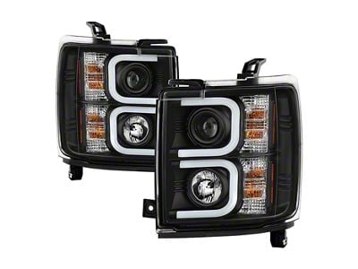 Light Bar DRL Projector Headlights; Black Housing; Clear Lens (15-19 Silverado 2500 HD)