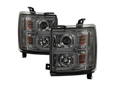 Light Bar DRL Projector Headlights; Chrome Housing; Smoked Lens (15-19 Silverado 2500 HD)