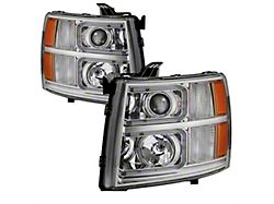 Light Tube Style Halo Projector Headlights; Chrome Housing; Clear Lens (07-14 Silverado 2500 HD)