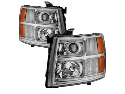 Light Tube Style Halo Projector Headlights; Chrome Housing; Clear Lens (07-14 Silverado 2500 HD)