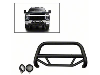 Max T Bull Bar with 5.30-Inch Black Round Flood LED Lights; Textured Black (20-25 Silverado 2500 HD)