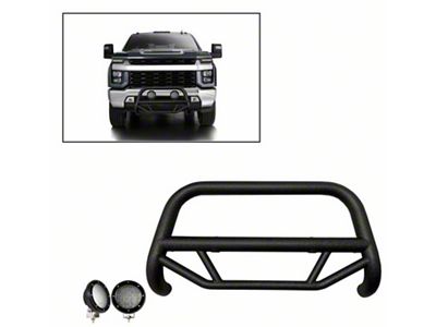 Max T Bull Bar with 5.30-Inch Black Round Flood LED Lights; Textured Black (20-24 Silverado 2500 HD)