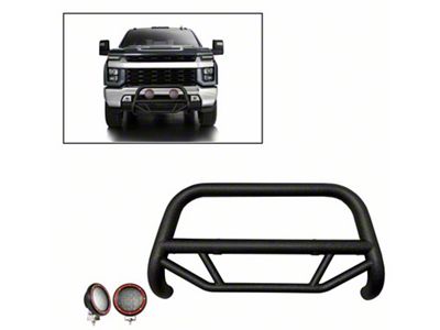 Max T Bull Bar with 5.30-Inch Red Round Flood LED Lights; Textured Black (20-25 Silverado 2500 HD)