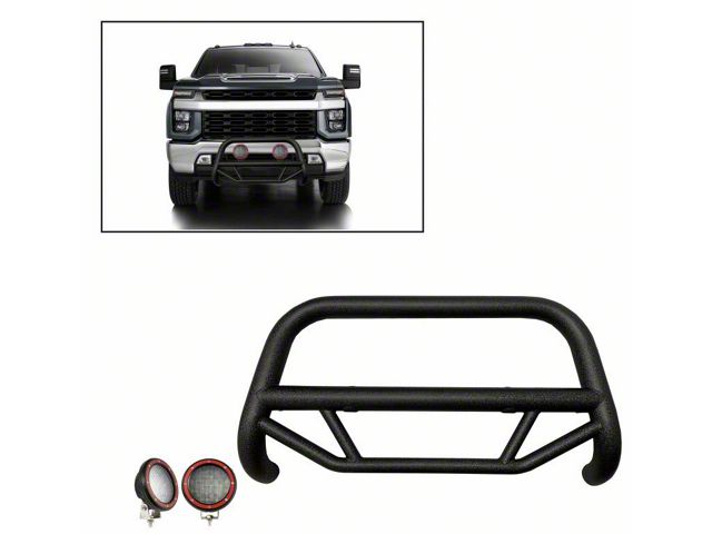 Max T Bull Bar with 5.30-Inch Red Round Flood LED Lights; Textured Black (20-24 Silverado 2500 HD)