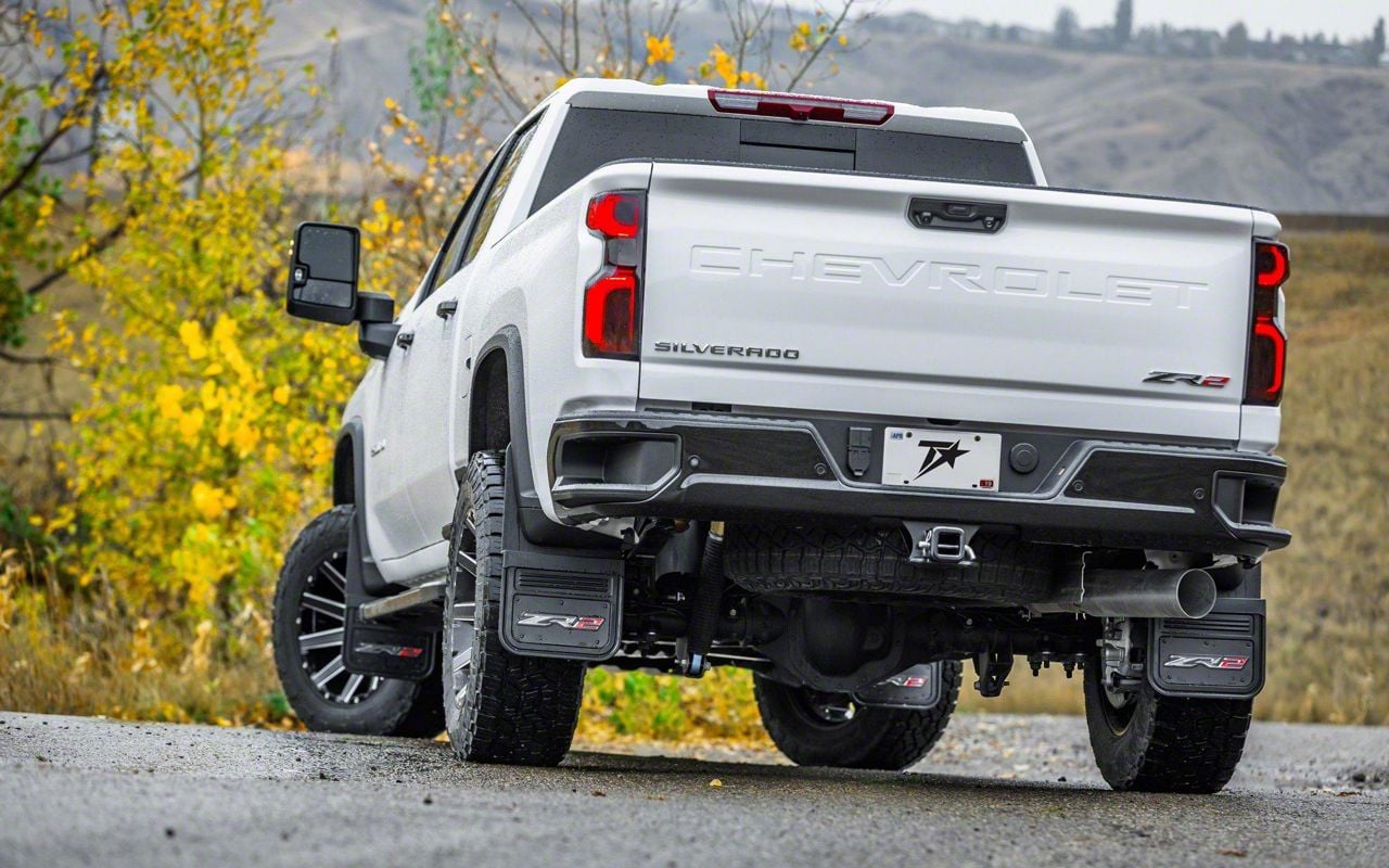 Silverado 2500 No-Drill Mud Flaps with Black Anodized ZR2 Logo