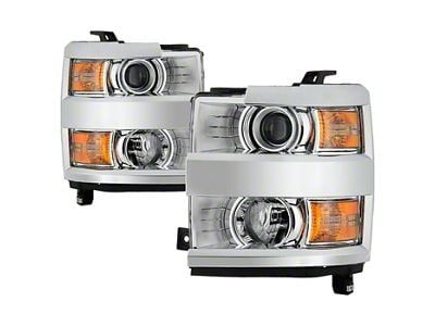 OE Style Headlights; Chrome Housing; Clear Lens (15-19 Silverado 2500 HD w/ Factory Halogen Headlights)