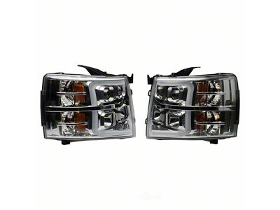 Performance Series Headlights with LED C-Light Bar; Chrome Housing; Clear Lens (07-14 Silverado 2500 HD)