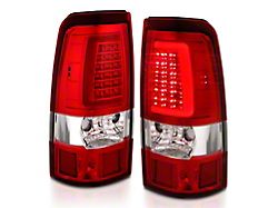 Plank Style LED Tail Lights; Chrome Housing; Red Lens (03-06 Silverado 2500 HD)