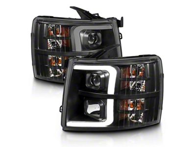 Plank Style Projector Headlights; Black Housing; Clear Lens (07-14 Silverado 2500 HD)