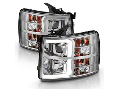 Plank Style Projector Headlights; Chrome Housing; Clear Lens (07-14 Silverado 2500 HD)