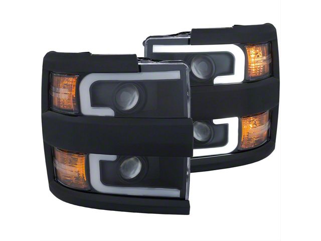 Plank Style Projector Headlights with Black Rim; Black Housing; Clear Lens (15-19 Silverado 2500 HD)