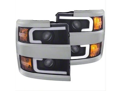 Plank Style Projector Headlights with Chrome Rim; Black Housing; Clear Lens (15-19 Silverado 2500 HD)