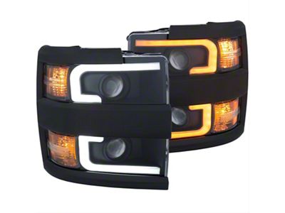 Plank Style Switchback Projector Headlights; Black Housing; Clear Lens (15-19 Silverado 2500 HD)