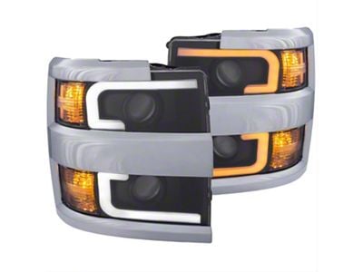 Plank Style Switchback Projector Headlights; Chrome Housing; Clear Lens (15-19 Silverado 2500 HD)