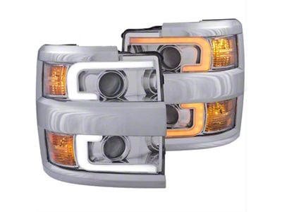 Plank Style Switchback Projector Headlights; Chrome Housing; Clear Lens (15-19 Silverado 2500 HD)
