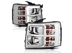 Plank Style Switchback Projector Headlights; Chrome Housing; Clear Lens (07-14 Silverado 2500 HD)