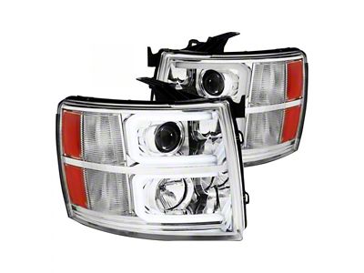 Dual LED C-Bar Projector Headlights; Chrome Housing; Clear Lens (07-14 Silverado 2500 HD)