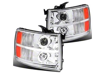 Dual Halo V2 Projector Headlights; Chrome Housing; Clear Lens (07-14 Silverado 2500 HD)