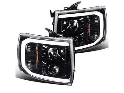 LED C-Bar Projector Headlights; Jet Black Housing; Clear Lens (07-14 Silverado 2500 HD)