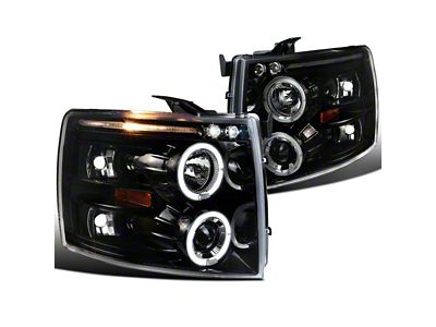 Dual Halo Projector Headlights; Jet Black Housing; Clear Lens (07-14 Silverado 2500 HD)