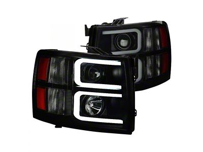 Dual LED C-Bar Projector Headlights; Black Housing; Smoked Lens (07-14 Silverado 2500 HD)