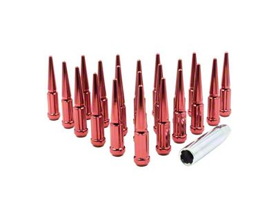 Red Spike Lug Nut Kit; 14mm x 1.5; Set of 32 (07-25 Silverado 2500 HD)