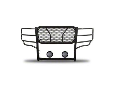 Rugged Heavy Duty Grille Guard with 5.30-Inch Black Round LED Lights; Black (11-14 Silverado 2500 HD)