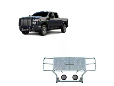 Rugged Heavy Duty Grille Guard with 5.30-Inch Black Round LED Lights; Black (20-24 Silverado 2500 HD)