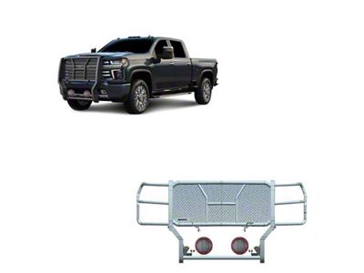Rugged Heavy Duty Grille Guard with 5.30-Inch Red Round LED Lights; Black (20-23 Silverado 2500 HD)