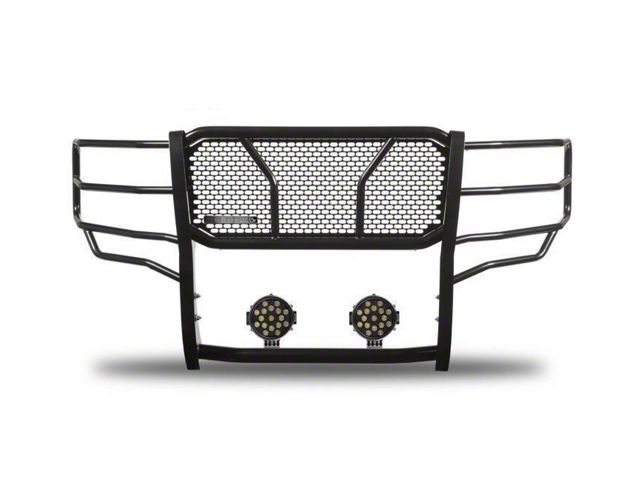 Rugged Heavy Duty Grille Guard with 7-Inch Black Round LED Lights; Black (11-14 Silverado 2500 HD)