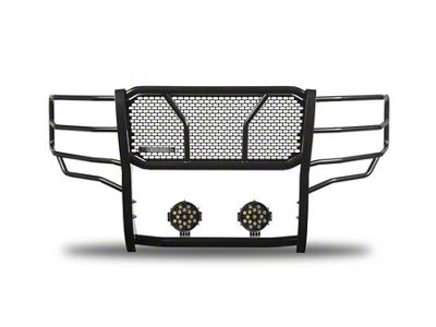 Rugged Heavy Duty Grille Guard with 7-Inch Black Round LED Lights; Black (15-19 Silverado 2500 HD)