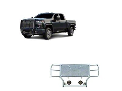 Rugged Heavy Duty Grille Guard with 7-Inch Black Round LED Lights; Black (20-23 Silverado 2500 HD)