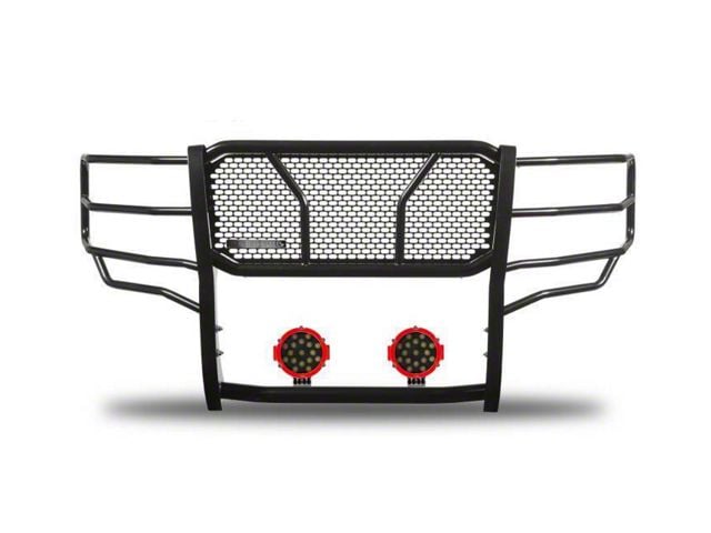 Rugged Heavy Duty Grille Guard with 7-Inch Red Round LED Lights; Black (15-19 Silverado 2500 HD)