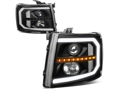 Sequential LED Turn Signal Projector Headlights with Clear Corner Lights; Black Housing; Clear Lens (07-14 Silverado 2500 HD)