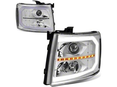 Sequential LED Turn Signal Projector Headlights with Clear Corner Lights; Chrome Housing; Clear Lens (07-14 Silverado 2500 HD)