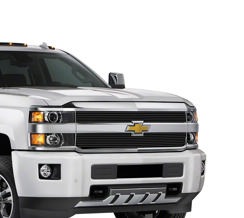 USグリル 07-10 Chevy Silverado 2500/3500ステンレス4個入りブラックリベットメッシュグリル For 07-10 Che Perfit Liner フロントプラスチッククロームフレーム マットブラック インサートグリル2007-2010 Chevy Silverado  2500HD 3500HD WT LT LTZ 25825521 GM1200608に対応