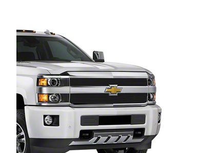 Stainless Steel Billet Upper Grille Overlay; Black (15-18 Silverado 2500 HD w/o Z71 Package, Excluding High Country)