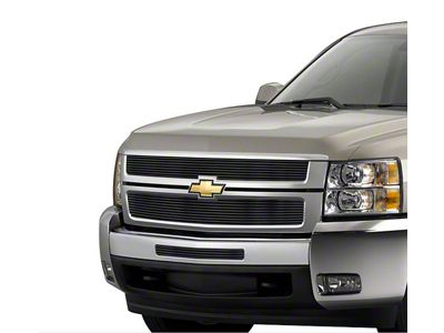 Stainless Steel Billet Upper and Top Bumper Grille Overlay; Black (07-10 Silverado 2500 HD)