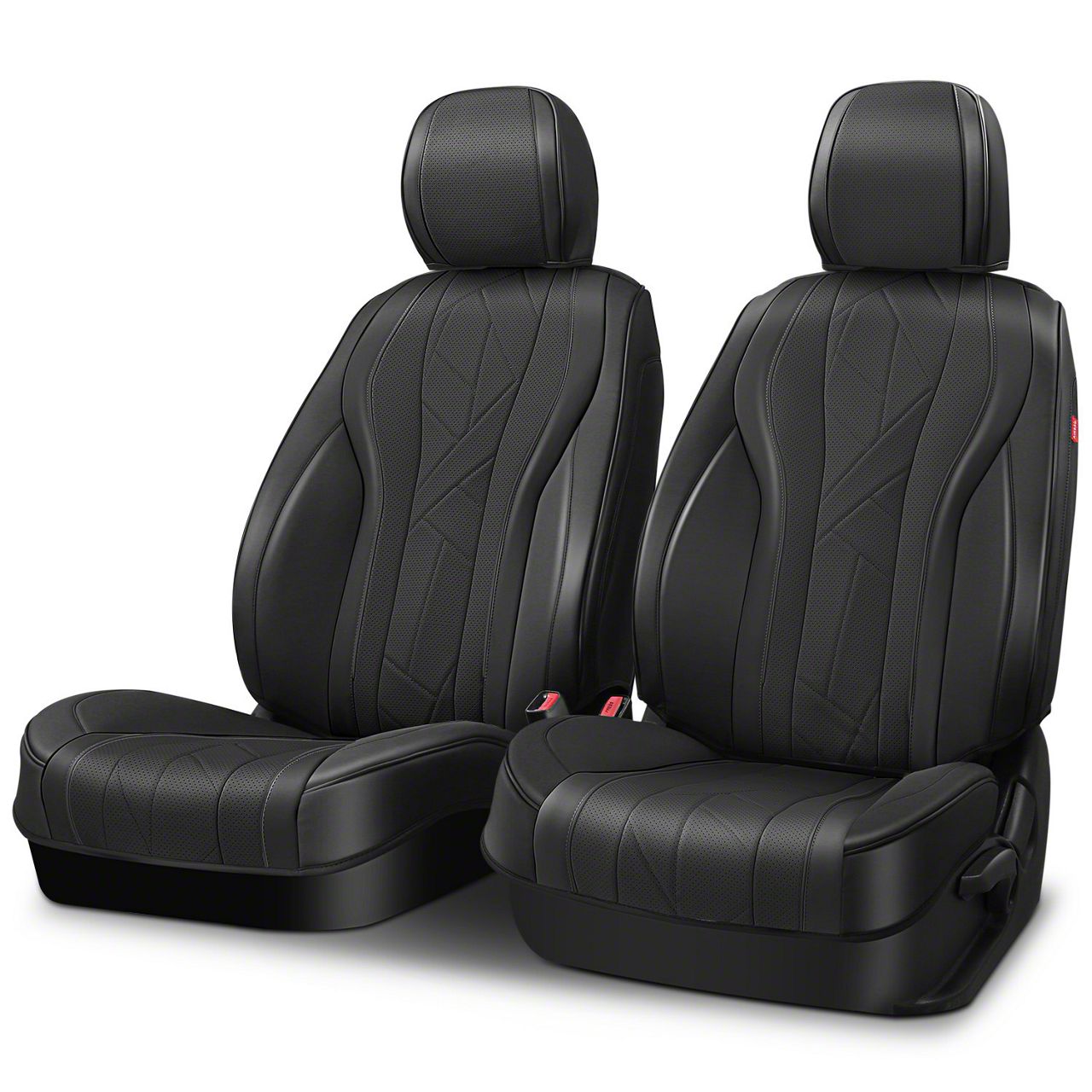 Soillar Front Leather Seat Cover Set For 2007-2014 Chevy Silverado GMC Sierra Tahoe Suburban | Black Microfiber OEM Replacement
